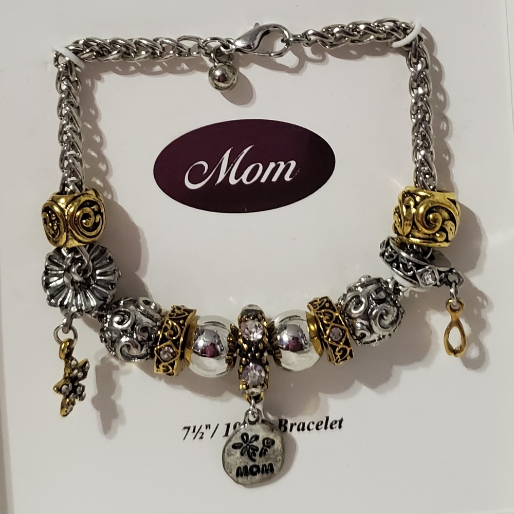 Mom Silver & Gold Tone W/ Charm Bracelet